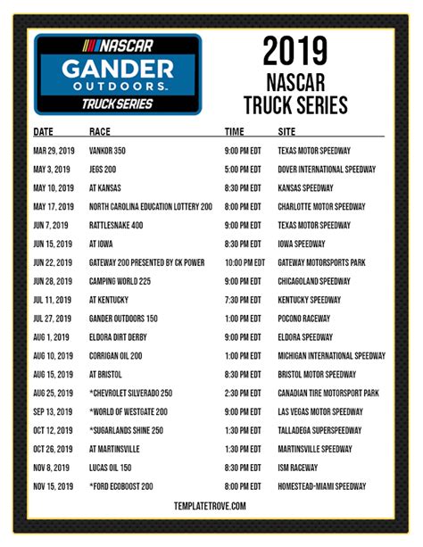 Nascar Truck Schedule 2019 Printable